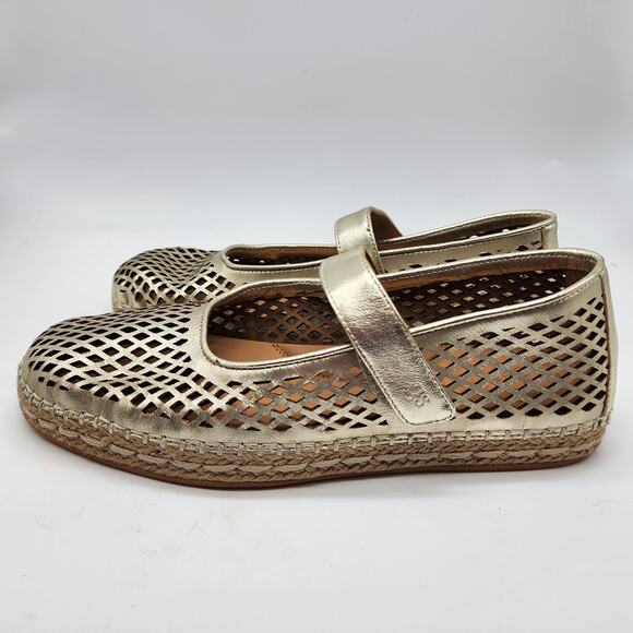 Gentle Souls Sienna Mary Jane Espadrille Ballet Flats Gold Metallic Leather 8M - Picture 4 of 7